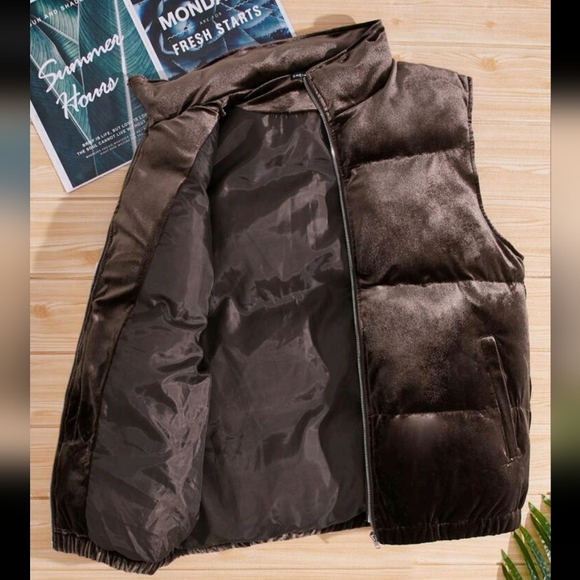 NEW! BROWN VELOUR PUFFER VEST JACKET SIZE s - Picture 4 of 5